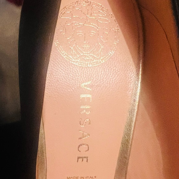 Black Versace Stilettos/High Heals with Gold Toe Trim - Picture 9 of 12
